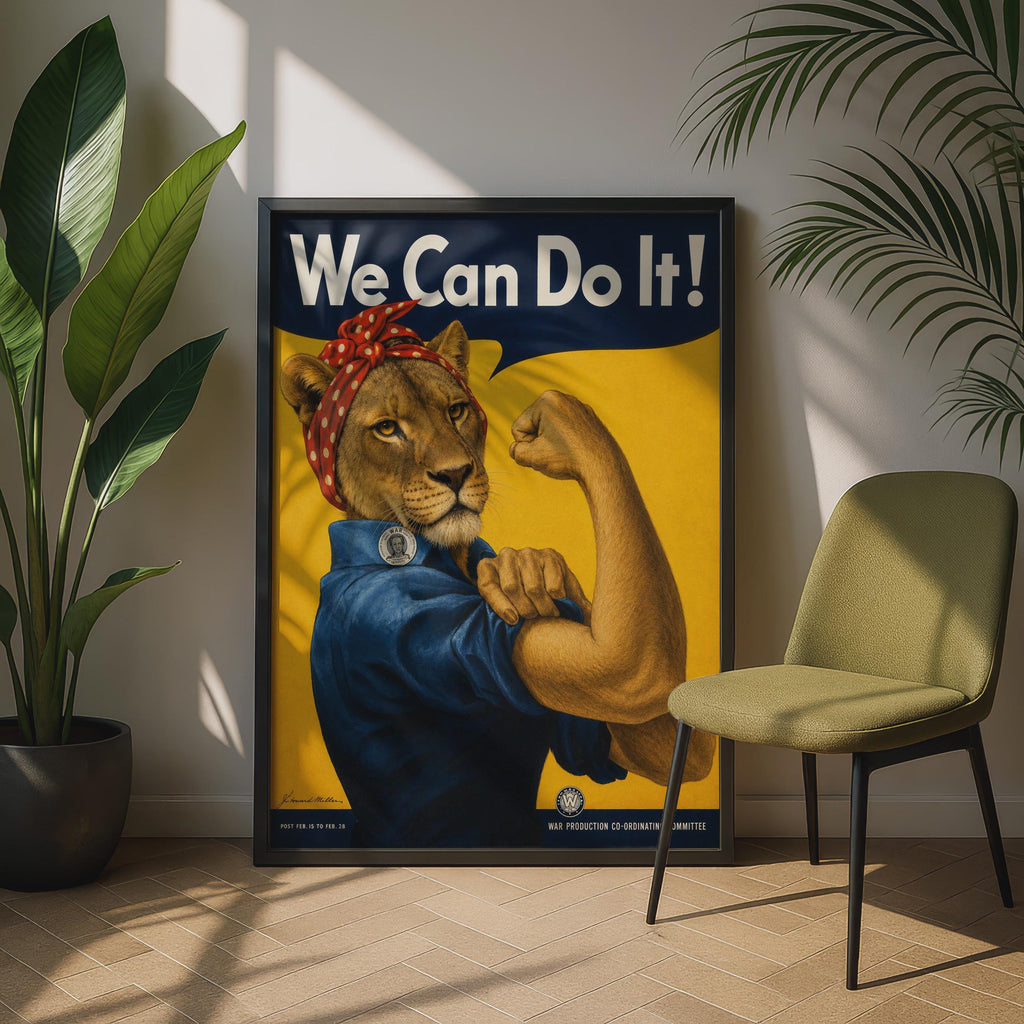 We Can Do It Lion Poster, Feminist Lioness Wall Art,  Parody Print