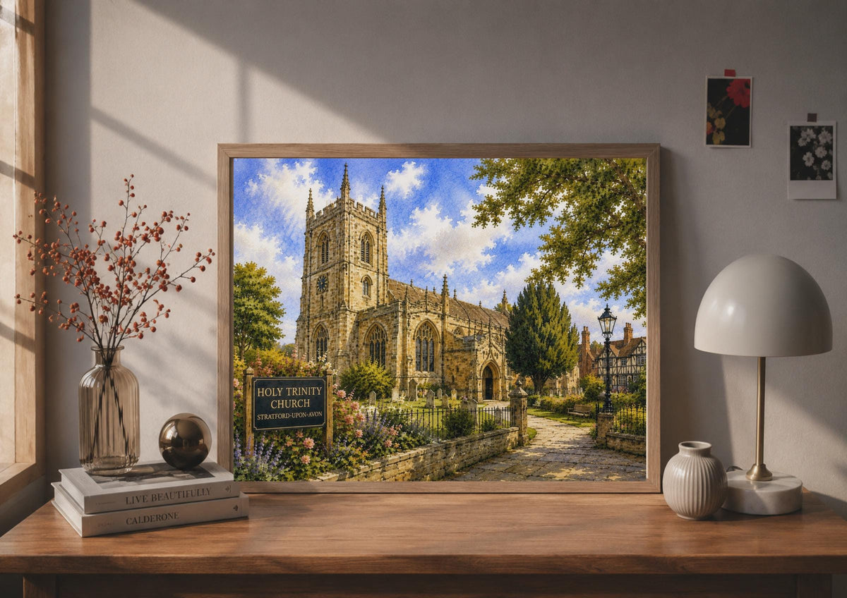 Holy Trinity Church Stratford-Upon-Avon Watercolour Poster, English Heritage Wall Art