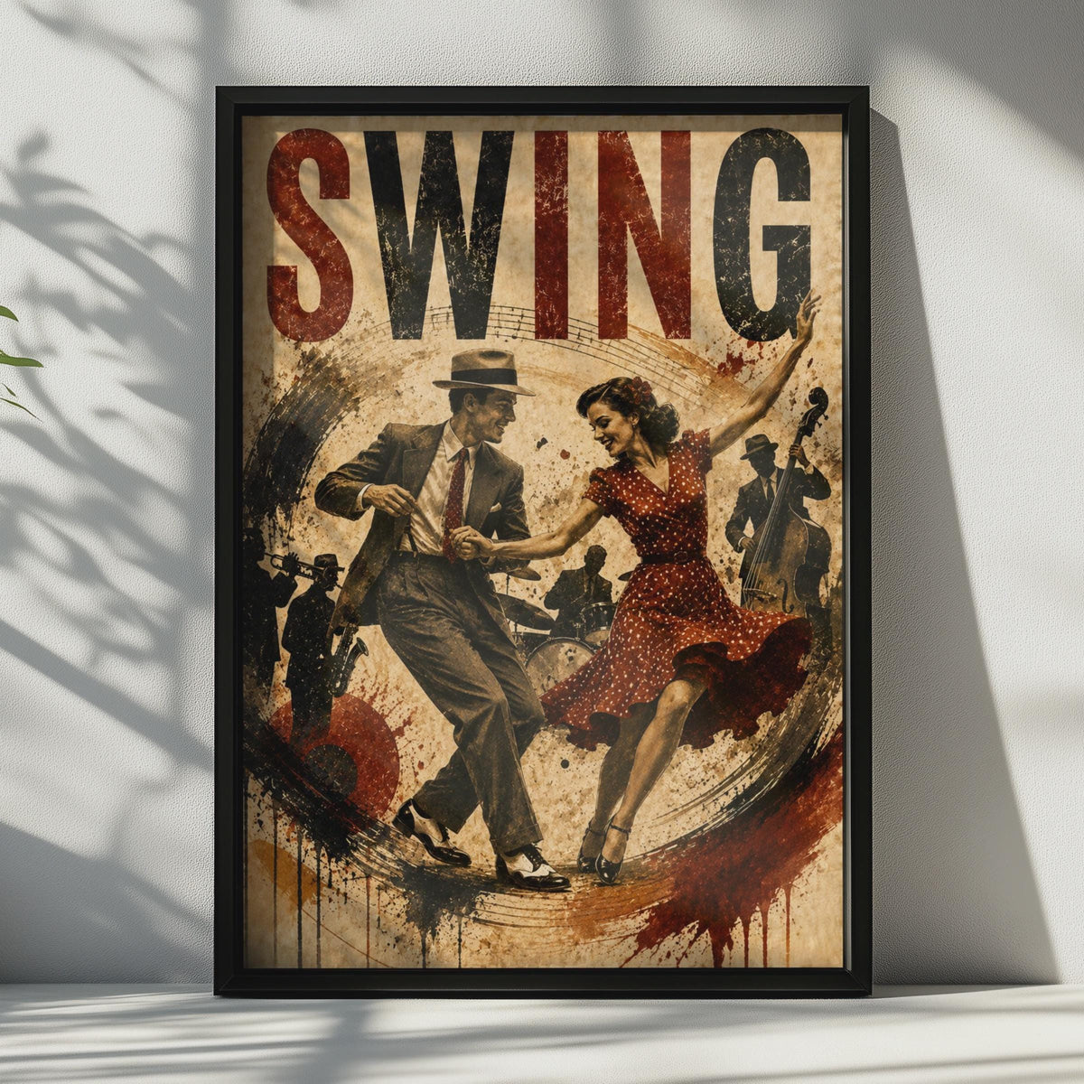 Swing Dance Poster, Vintage Jazz Art, Retro 1940s Lindy Hop, Music Wall Decor