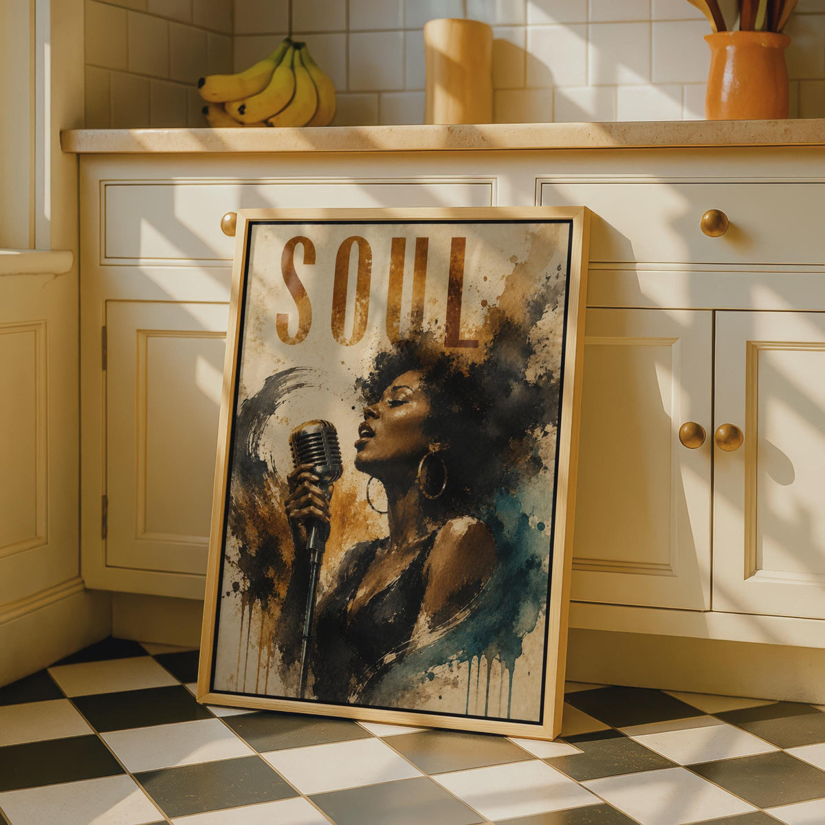 Soul Music Poster, Jazz Singer Wall Art, Vintage Watercolour Retro Microphone Print