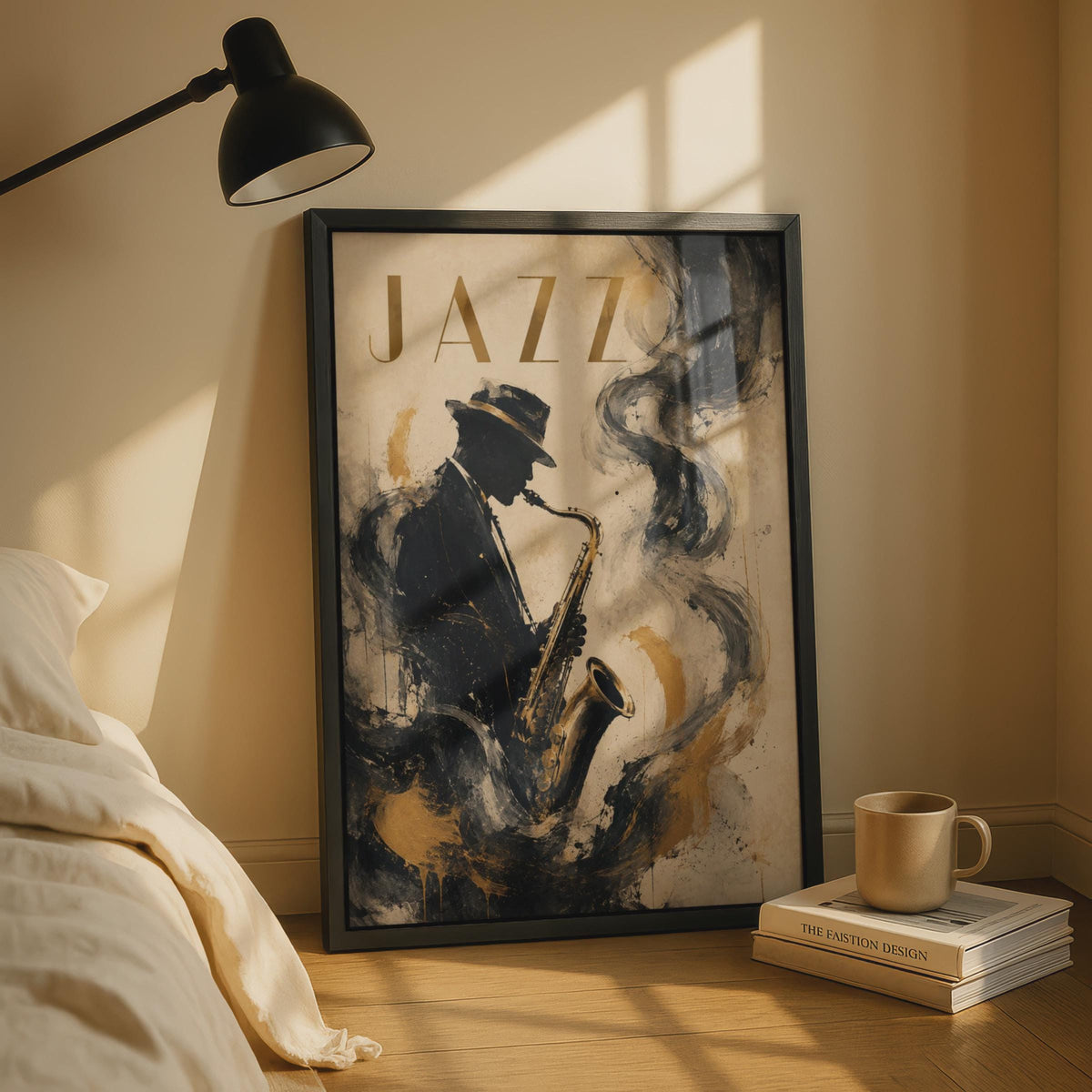 Jazz Saxophone Player Poster, Black Gold Music Wall Art, Vintage Style Musician Print
