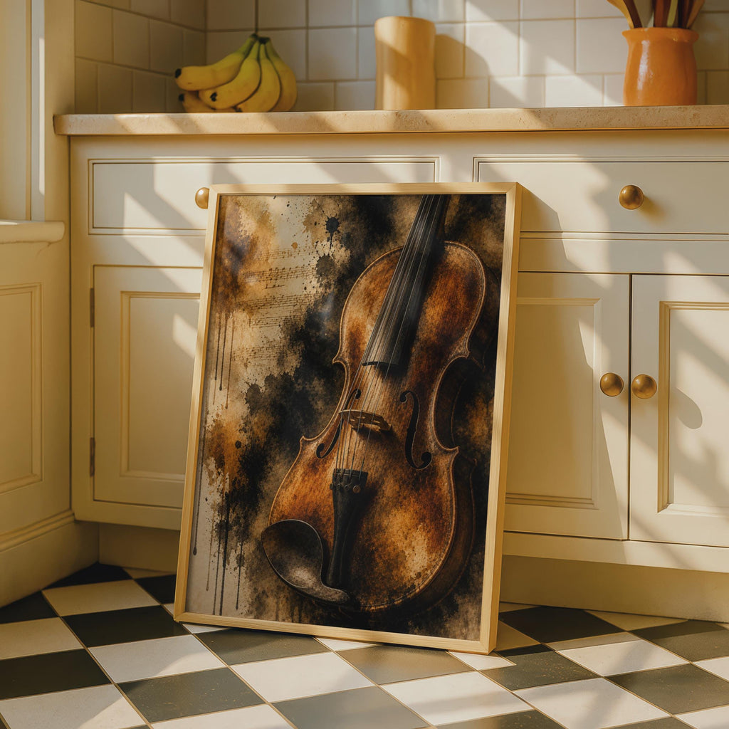 Violin Poster, Dark Moody Music Wall Art, Sepia Watercolour Cello Print, Classical