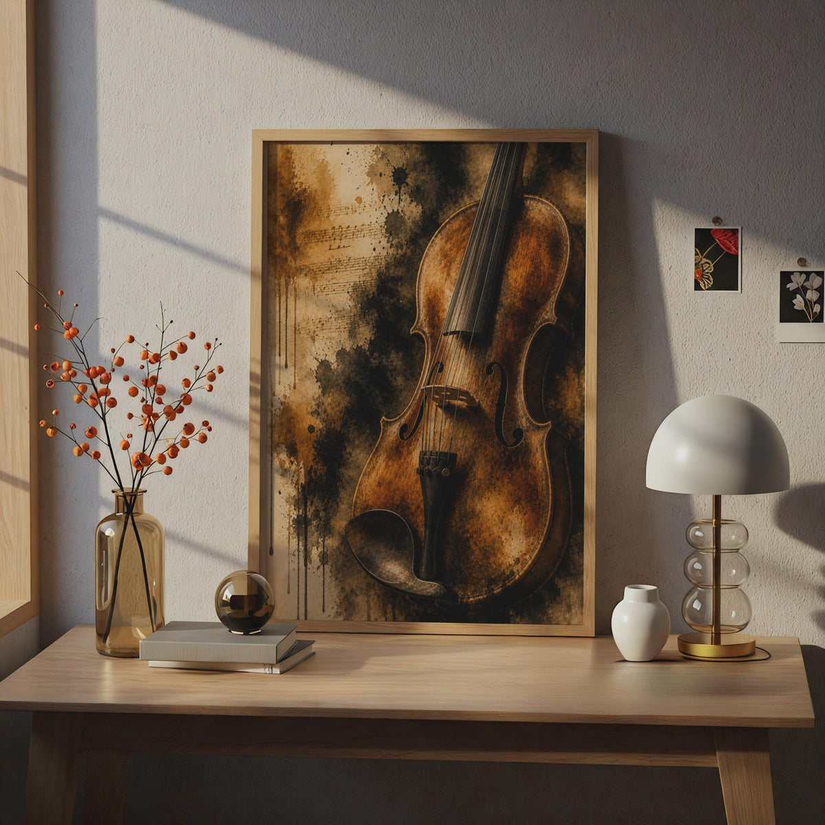 Violin Poster, Dark Moody Music Wall Art, Sepia Watercolour Cello Print, Classical