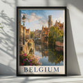 Belgium Bruges Canal Travel Poster, Belfry Tower Wall Art, European City Print