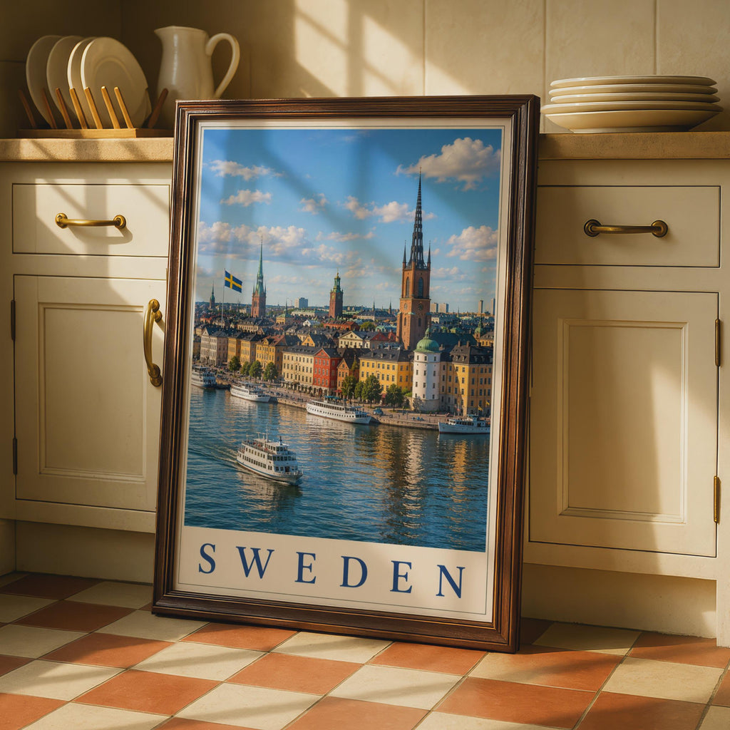 Sweden Travel Poster, Stockholm Skyline Wall Art, Scandinavian City Print, Nordic Home Decor