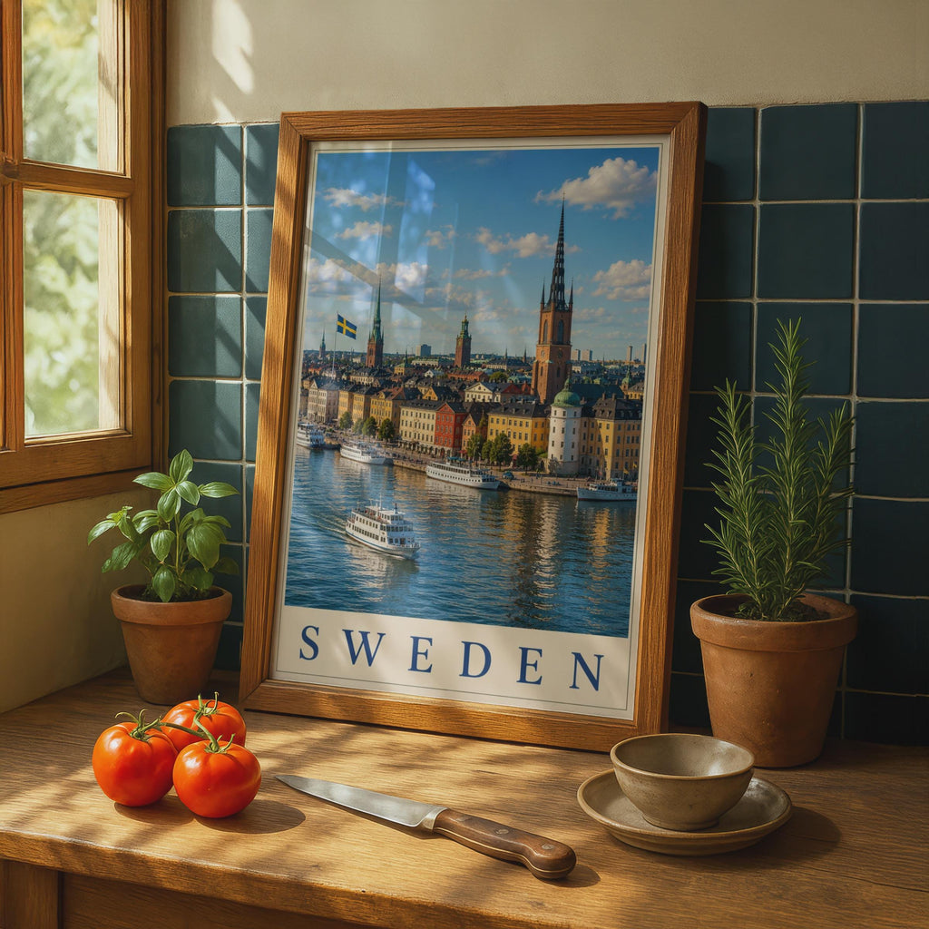 Sweden Travel Poster, Stockholm Skyline Wall Art, Scandinavian City Print, Nordic Home Decor