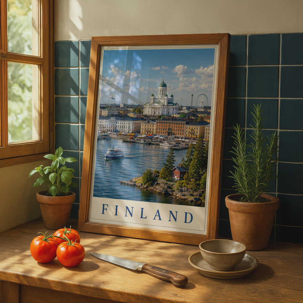 Finland Helsinki Travel Poster, Cathedral Harbour Skyline Wall Art, Scandinavian Home Decor