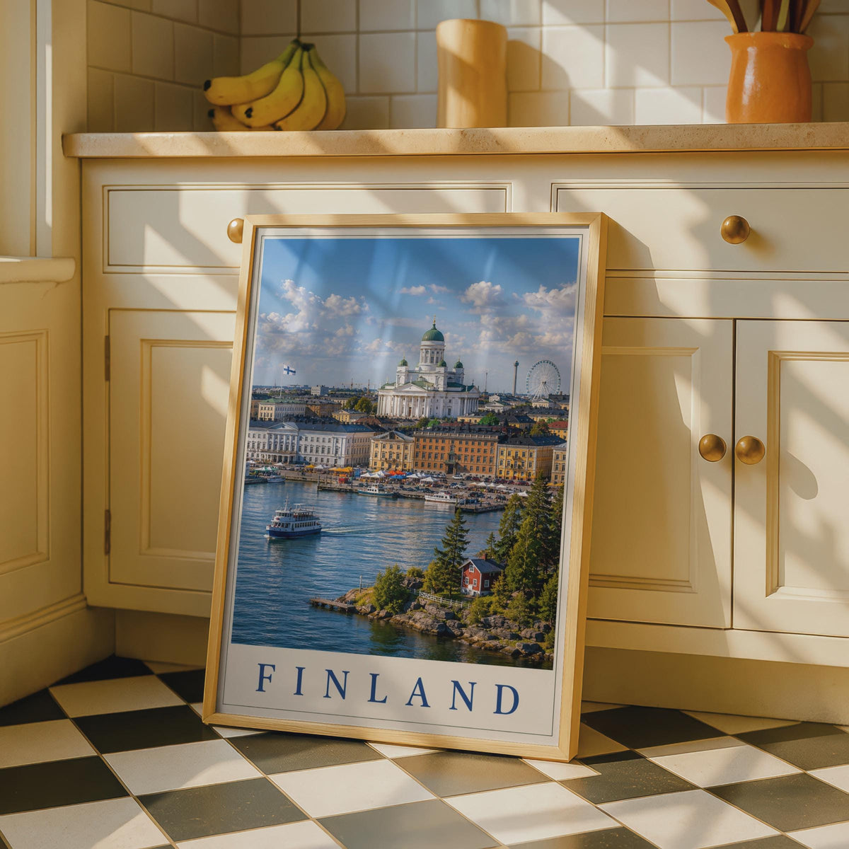 Finland Helsinki Travel Poster, Cathedral Harbour Skyline Wall Art, Scandinavian Home Decor