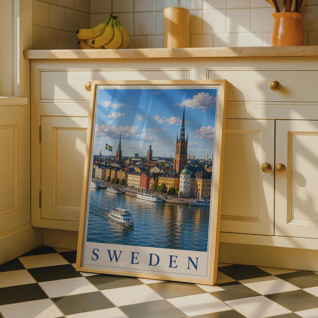 Sweden Travel Poster, Stockholm Skyline Wall Art, Scandinavian City Print, Nordic Home Decor