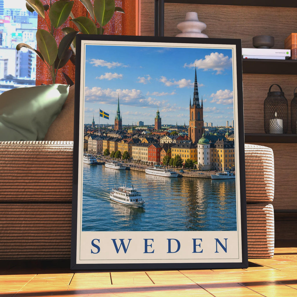 Sweden Travel Poster, Stockholm Skyline Wall Art, Scandinavian City Print, Nordic Home Decor