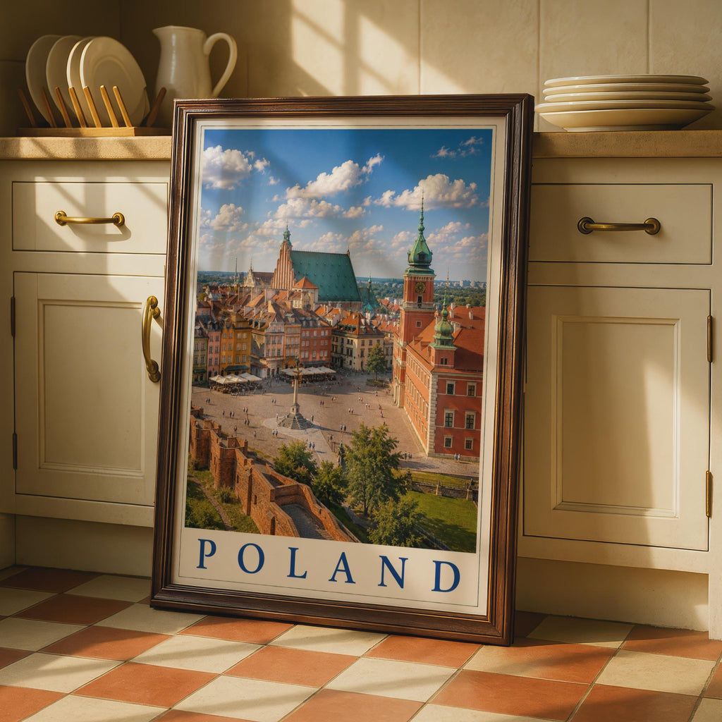 Poland Warsaw Old Town Travel Poster, Castle Square Wall Art, Europe City Print