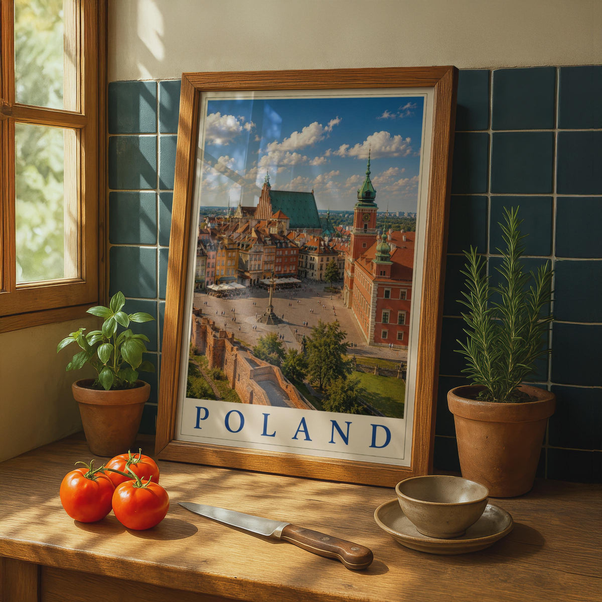 Poland Warsaw Old Town Travel Poster, Castle Square Wall Art, Europe City Print