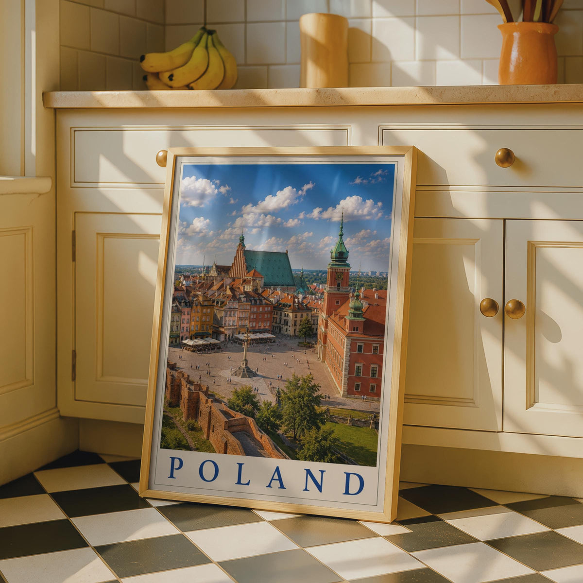 Poland Warsaw Old Town Travel Poster, Castle Square Wall Art, Europe City Print