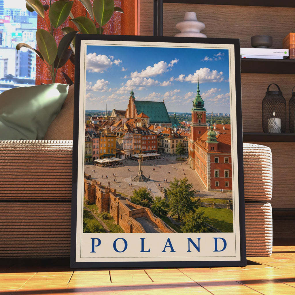 Poland Warsaw Old Town Travel Poster, Castle Square Wall Art, Europe City Print