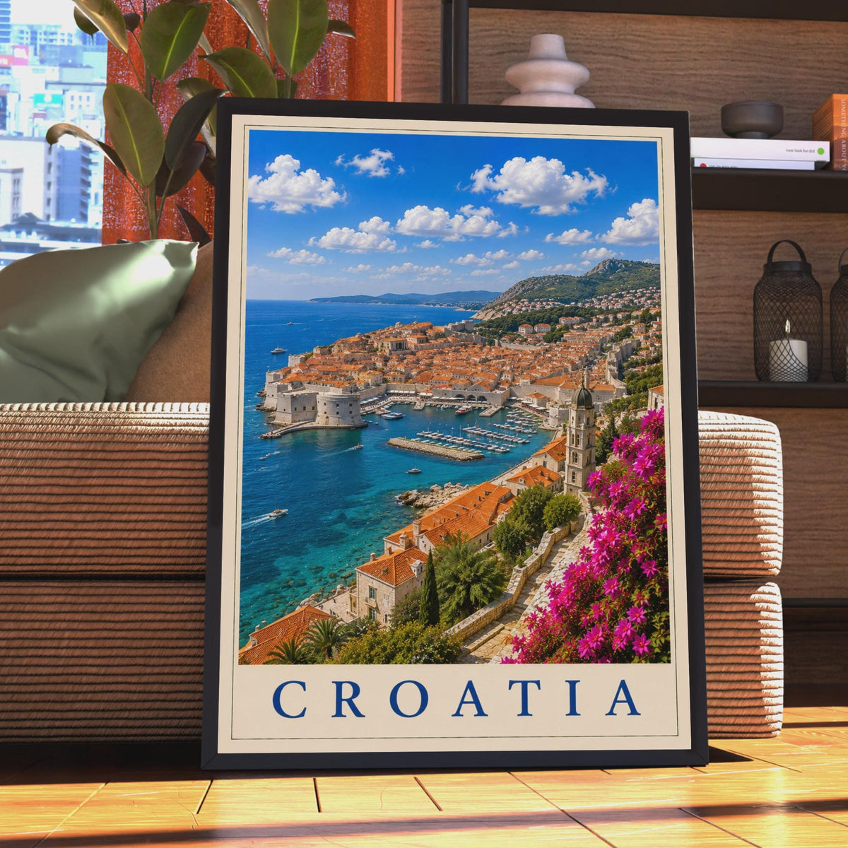 Croatia Travel Poster, Dubrovnik Old Town Wall Art, Adriatic Sea Print, Mediterranean Decor