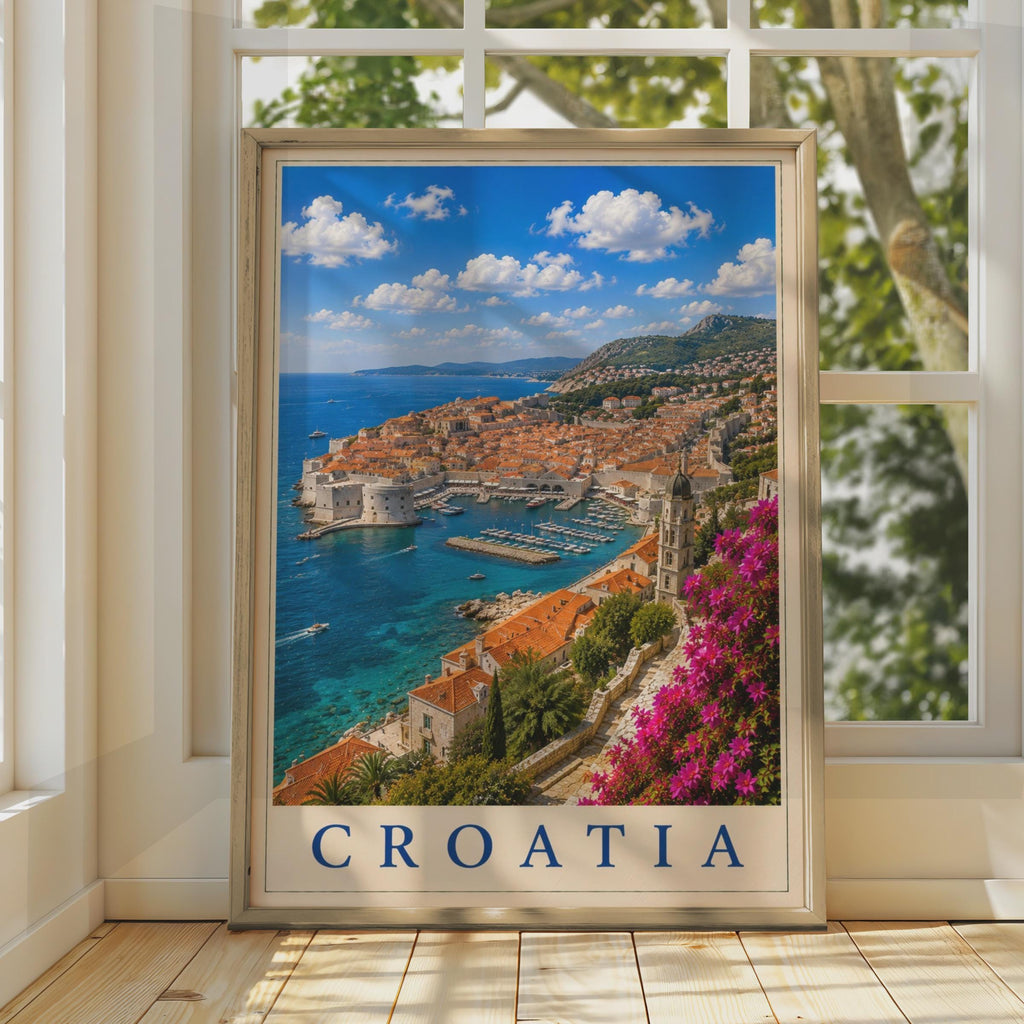 Croatia Travel Poster, Dubrovnik Old Town Wall Art, Adriatic Sea Print, Mediterranean Decor
