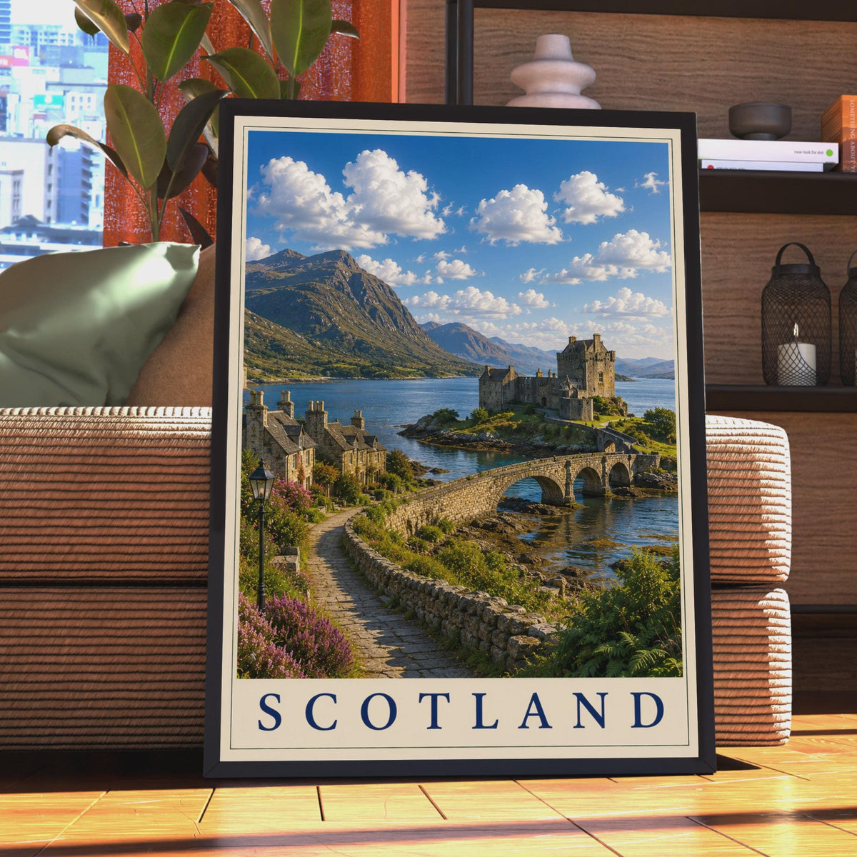 Scotland Castle Poster, Scottish Highlands Travel Wall Art, Eilean Donan Loch Print, Gift