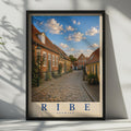 Ribe Denmark Travel Poster, Danish Cobblestone Street, Scandinavian City Wall Art