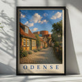 Odense Denmark Travel Poster, Danish Cobblestone Street Wall Art, Scandinavian City Print