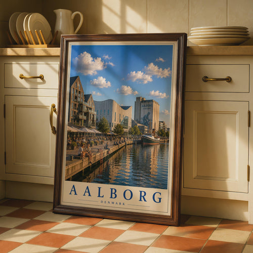 Aalborg Denmark Travel Poster, Danish Harbour Wall Art, Scandinavia City Print, Nordic Home Decor