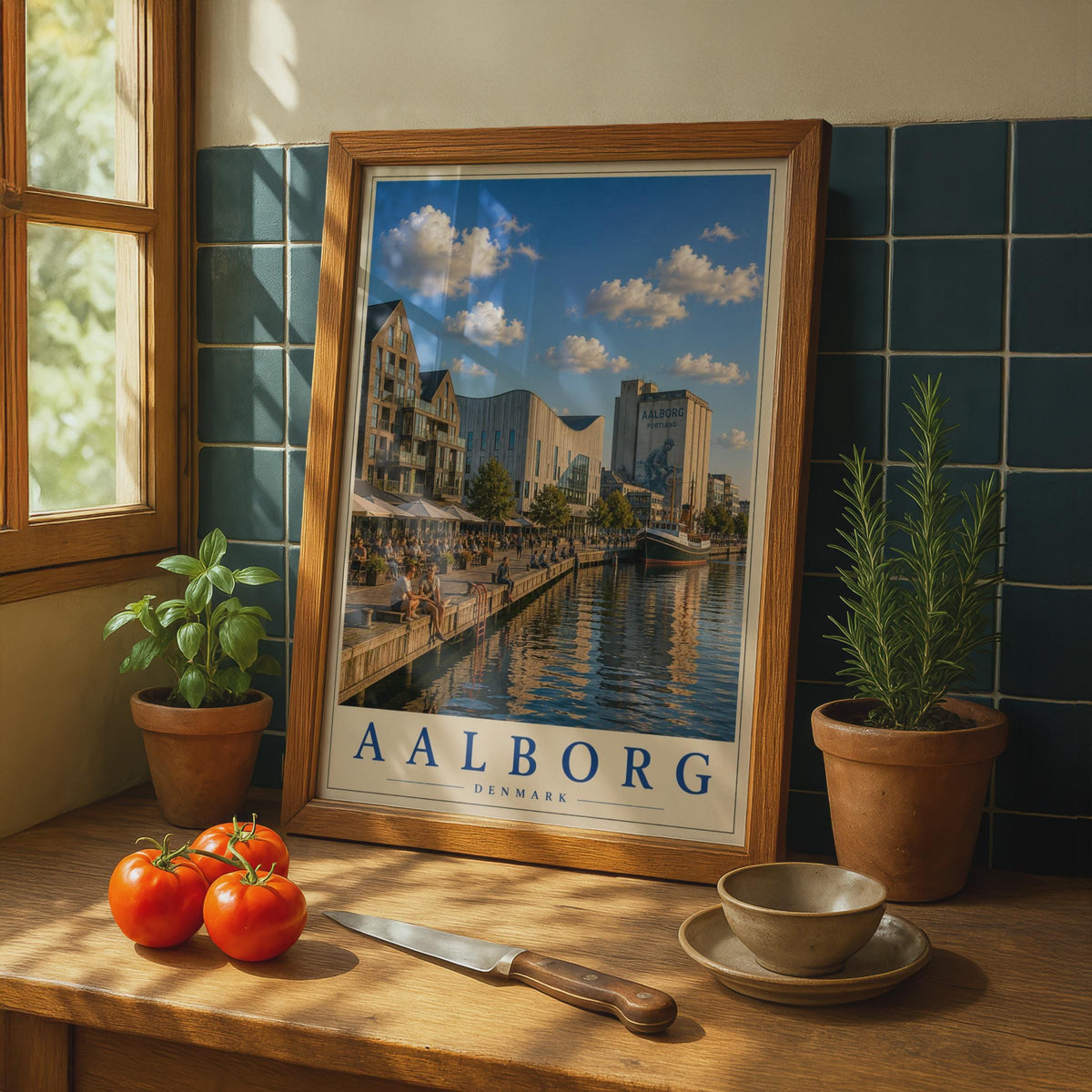 Aalborg Denmark Travel Poster, Danish Harbour Wall Art, Scandinavia City Print, Nordic Home Decor