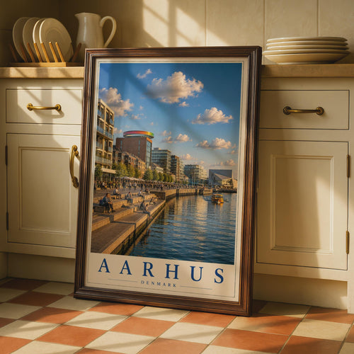 Aarhus Denmark Poster, Harbour Waterfront Wall Art, Scandinavian City Travel Print