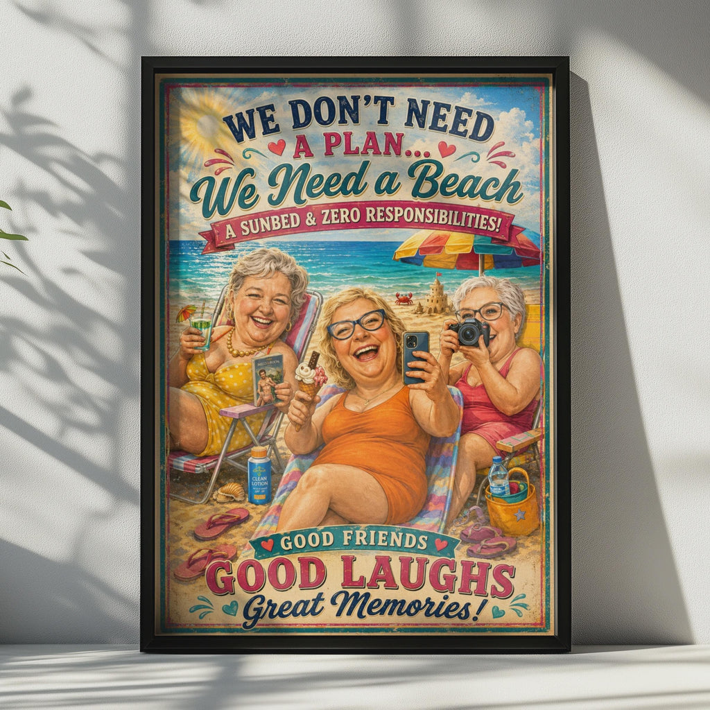 Good Friends Beach Poster, Funny Women Holiday Wall Art, Vintage Retro Style Gift