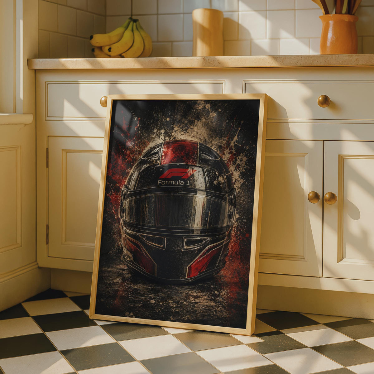 Vintage  Racing Helmet Poster, F1 Dark Splatter Wall Art, Motorsport Print, Gift