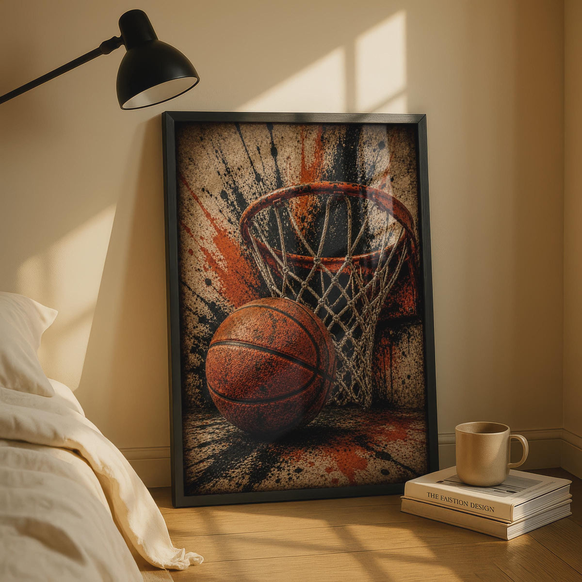 Basketball Hoop Grunge Poster, Urban Street Sport Wall Art, Orange Black Decor
