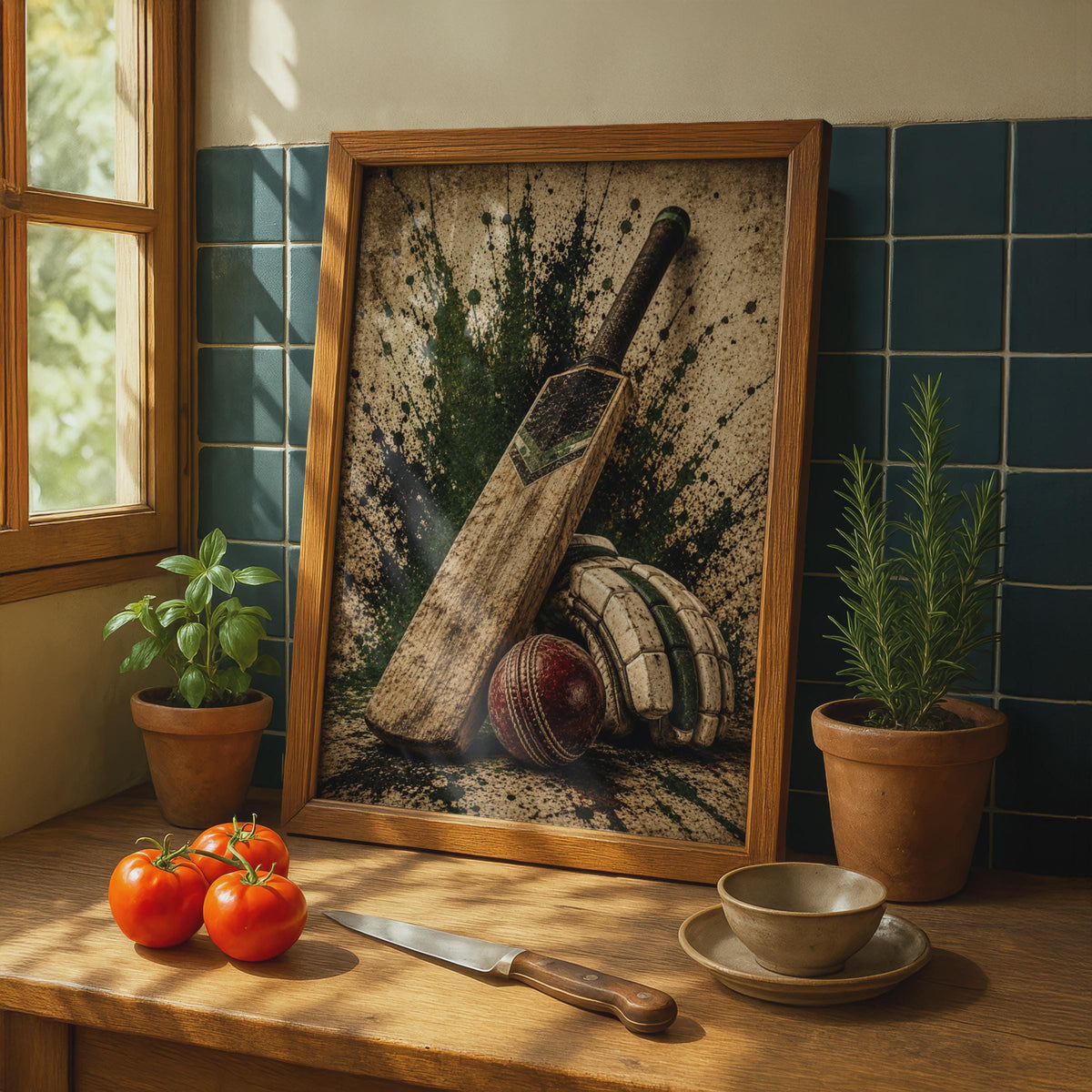 Cricket Bat Ball and Gloves Poster, Vintage Grunge Sports Wall Art, Cricket Gift