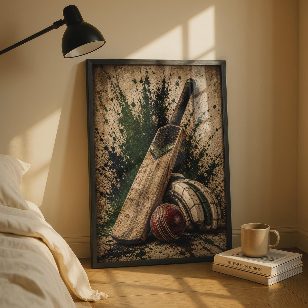 Cricket Bat Ball and Gloves Poster, Vintage Grunge Sports Wall Art, Cricket Gift