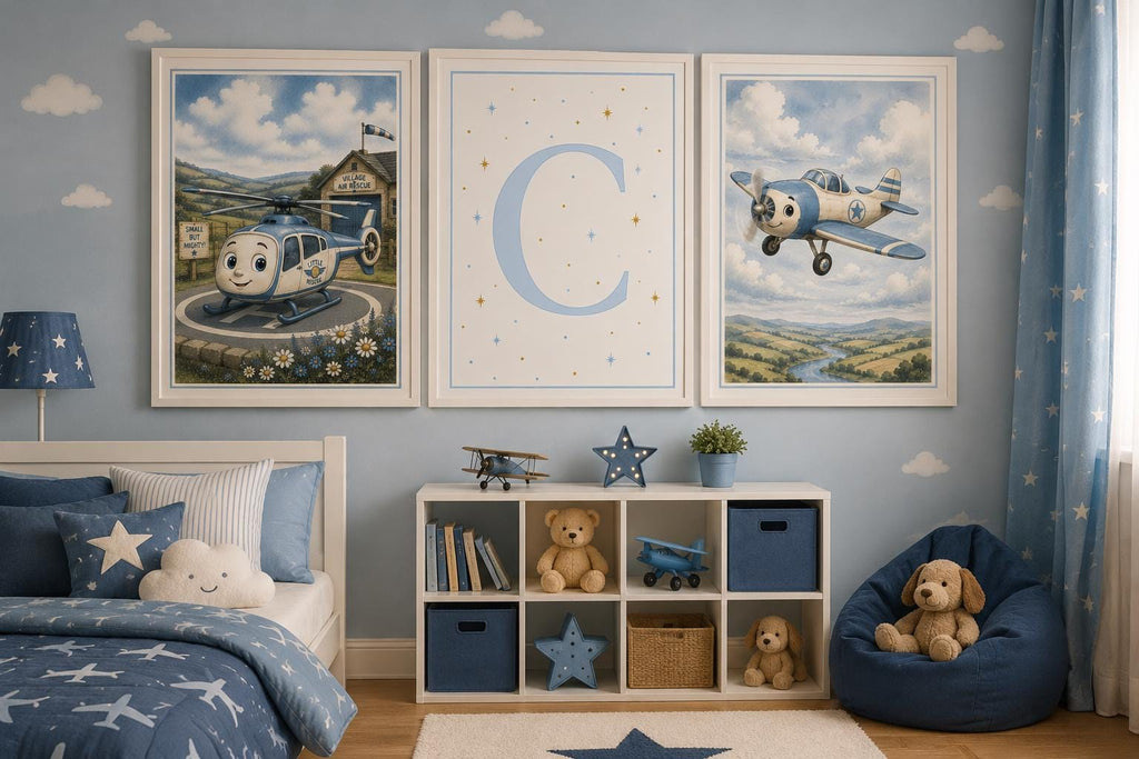 Smiling Steam Train Poster, Blue Locomotive Children's Wall Art, Kids Bedroom Print
