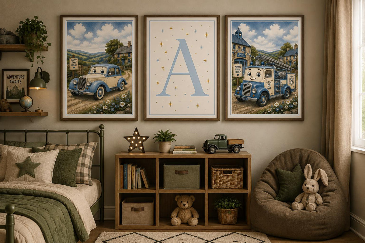 Smiling Steam Train Poster, Blue Locomotive Children's Wall Art, Kids Bedroom Print