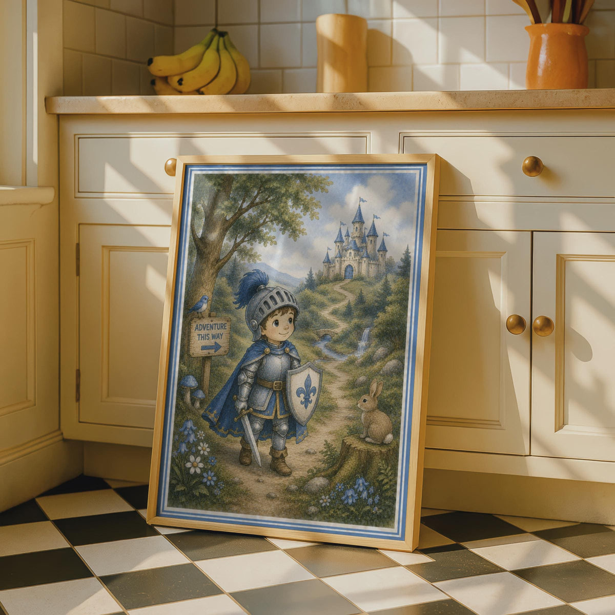Little Knight Adventure Poster, Boys Bedroom Castle Wall Art, Fairytale Children's Print