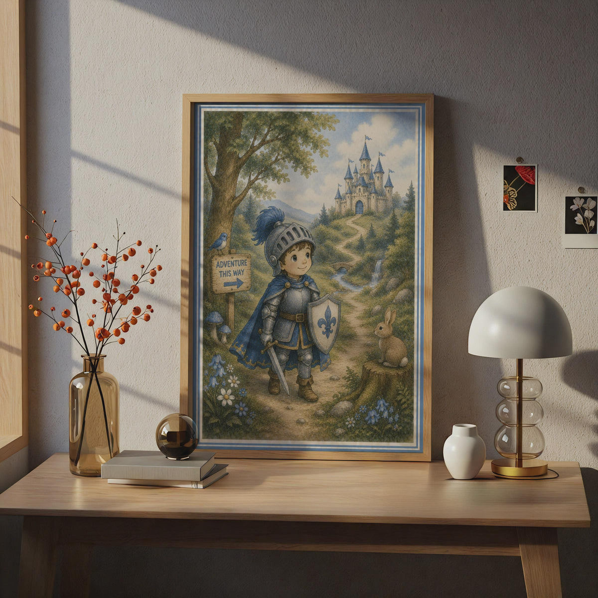 Little Knight Adventure Poster, Boys Bedroom Castle Wall Art, Fairytale Children's Print