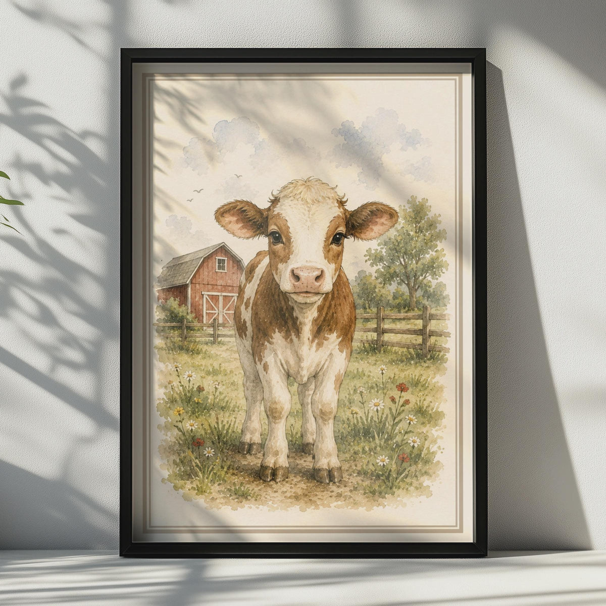 Baby Calf Watercolour Poster, Farm Animal Wall Art, Children's Nursery Print