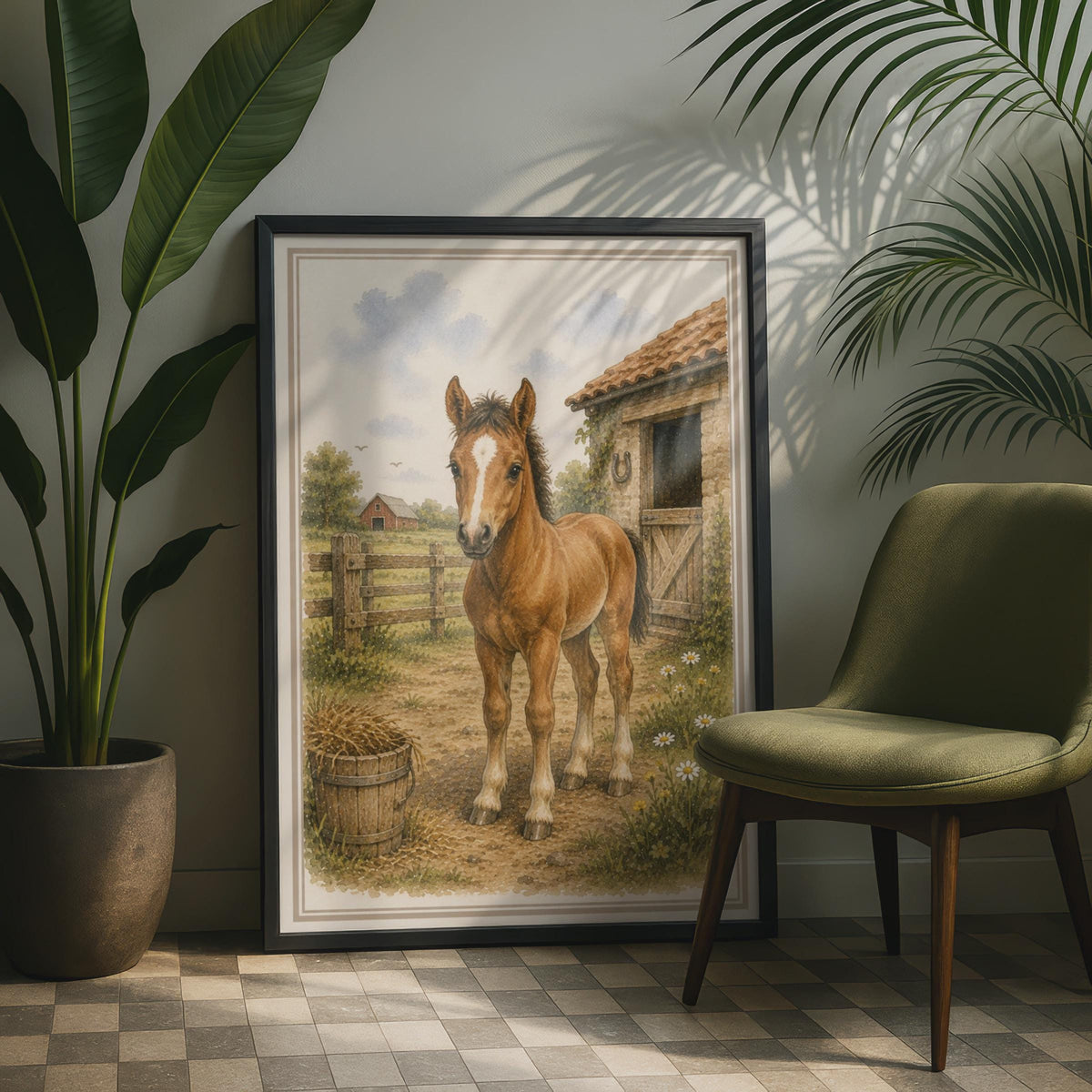 Foal Poster, Chestnut Baby Horse Watercolour Farm Art, Children's Nursery Wall Art Print