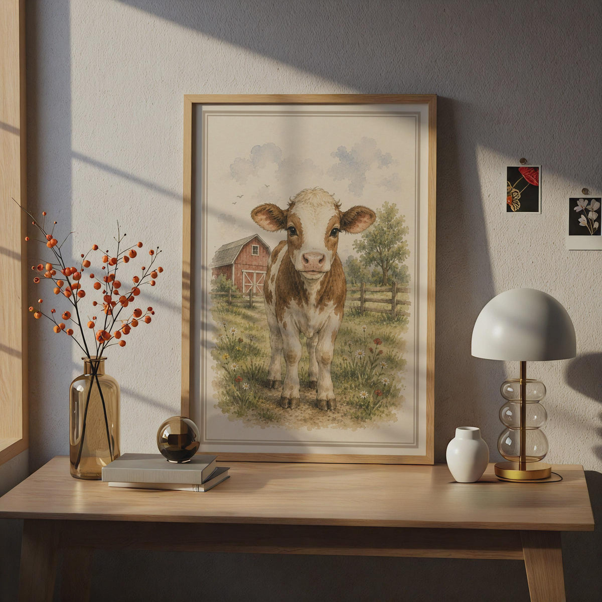 Baby Calf Watercolour Poster, Farm Animal Wall Art, Children's Nursery Print