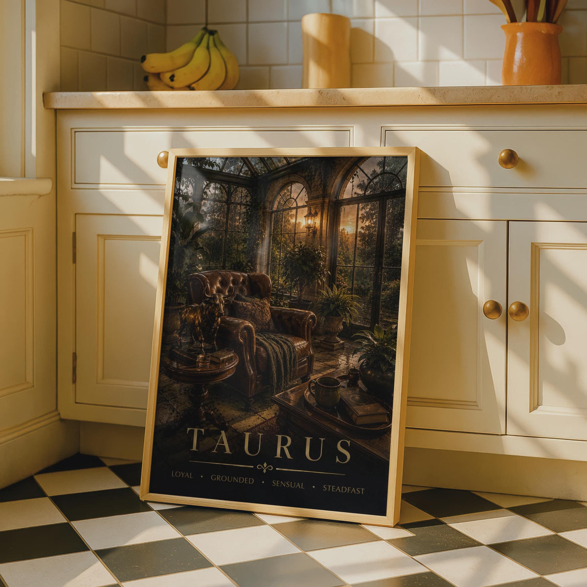 Taurus Zodiac Poster, Moody Botanical Conservatory, Golden Hour Art (Print)