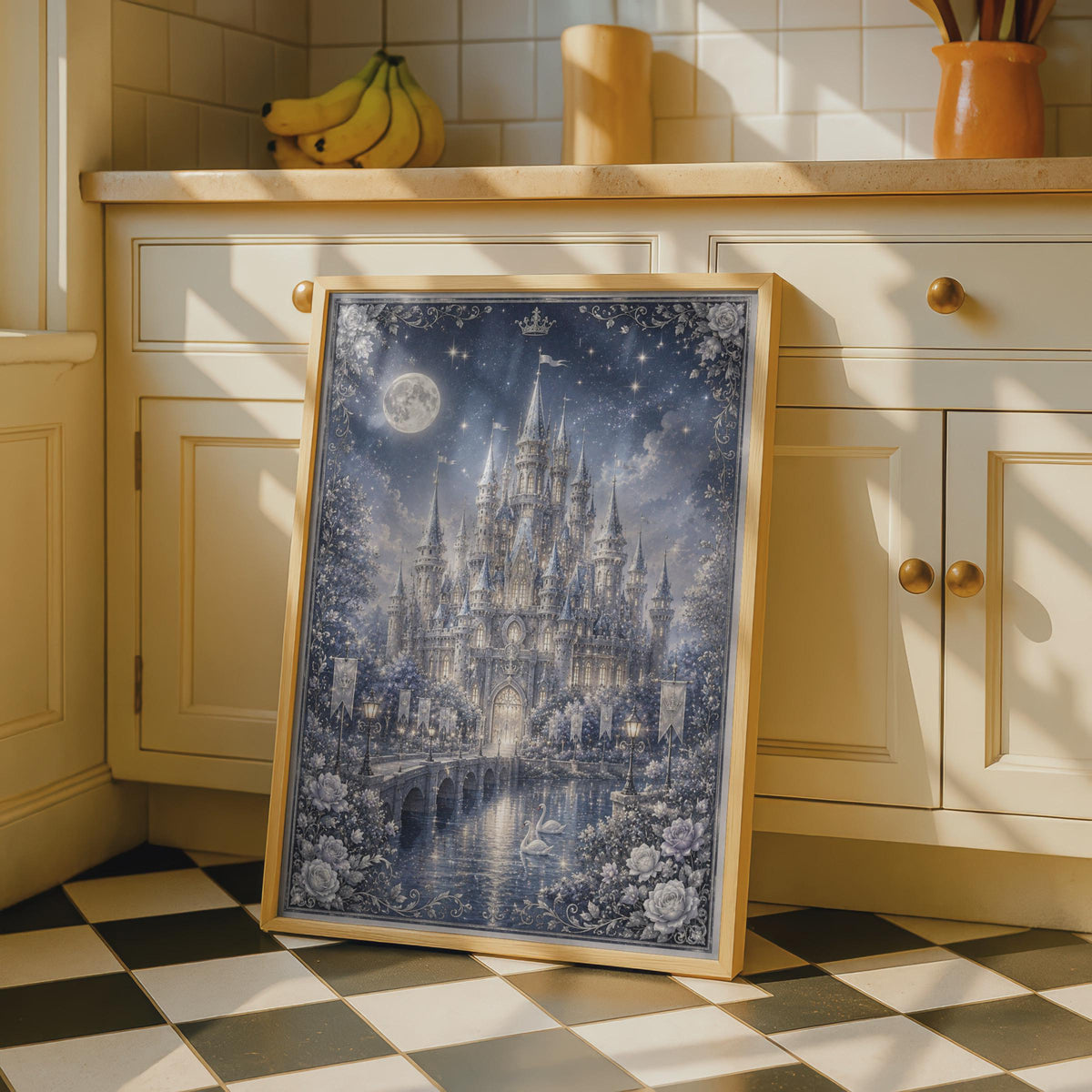 Enchanted Castle Poster, Fairy Tale Night Sky Wall Art, Princess Room Decor