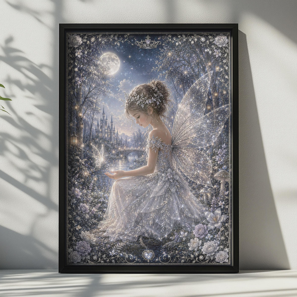 Moonlit Fairy Poster, Magical Fantasy Wall Art, Enchanted Forest, Sparkle Celestial Decor