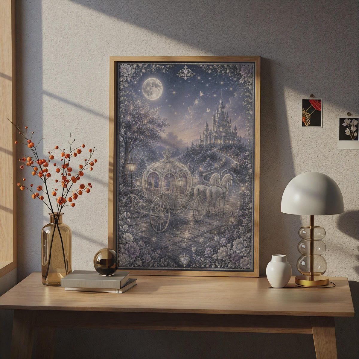 Enchanted Pumpkin Carriage Fairy Tale Poster, Enchanted Castle Night Sky Princess Wall Art