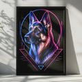 German Shepherd Neon Poster, Cyberpunk Dog Wall Art, Blue Pink GSD Portrait Print