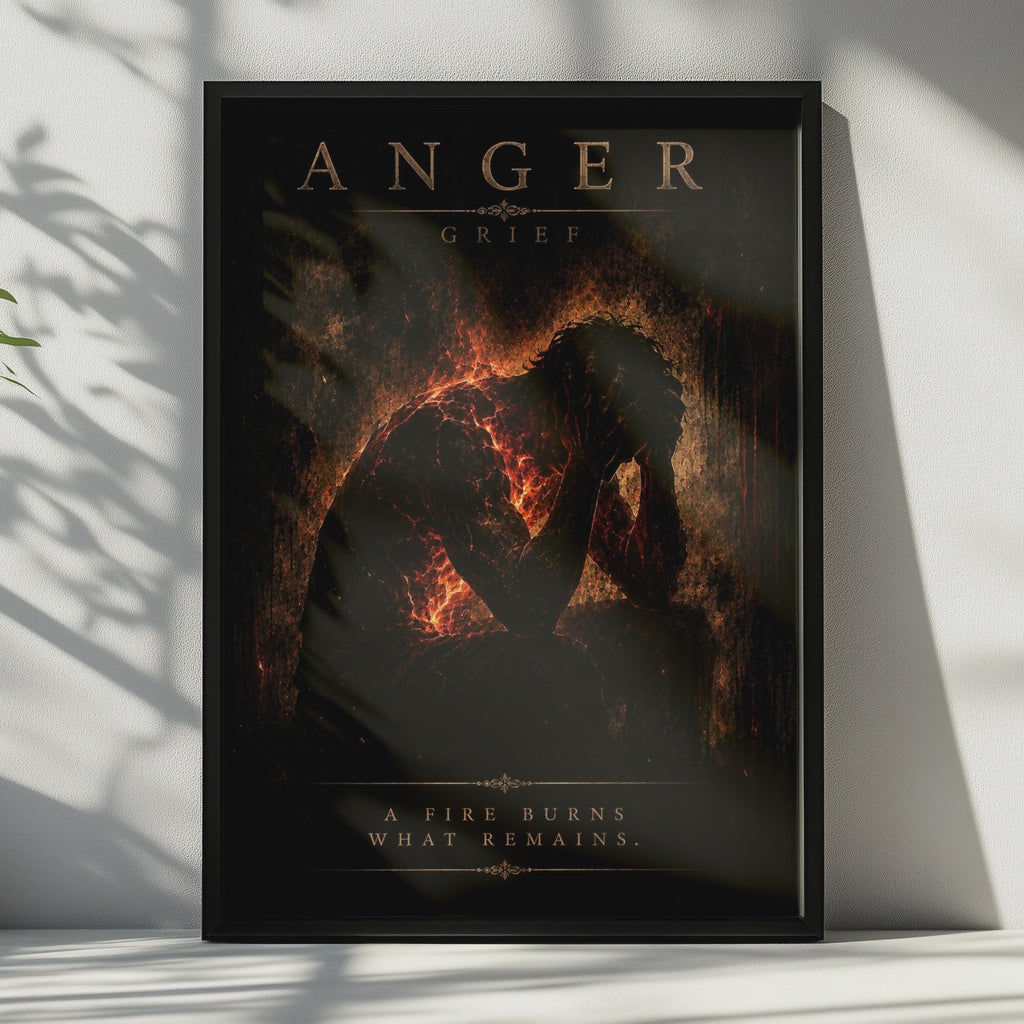 Anger Grief Fire Silhouette Poster, Dark Academia Gothic Wall Art