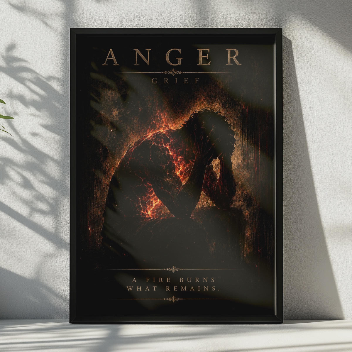 Anger Grief Fire Silhouette Poster, Dark Academia Gothic Wall Art