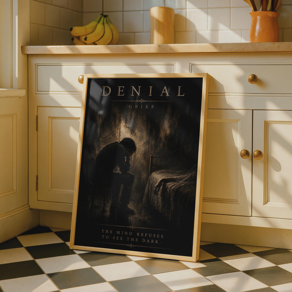 Denial Grief Poster, Dark Emotional Wall Art, Stages of Grief, Moody Gothic Print