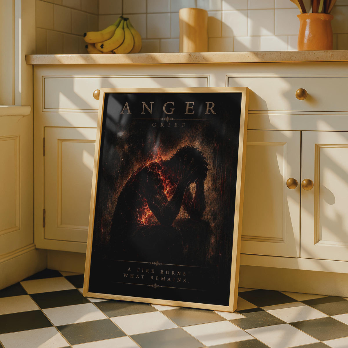 Anger Grief Fire Silhouette Poster, Dark Academia Gothic Wall Art