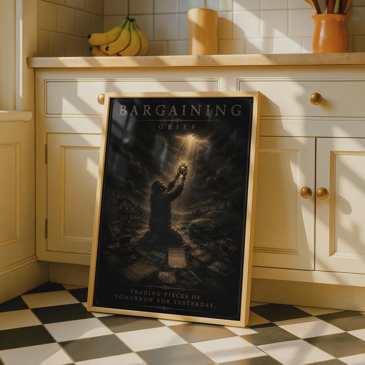 Bargaining Grief Poster, Five Stages of Grief Dark Emotional Wall Art, Gothic Dramatic Print