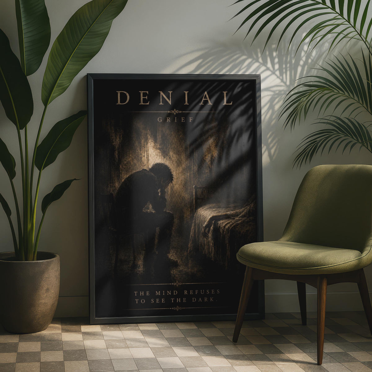Denial Grief Poster, Dark Emotional Wall Art, Stages of Grief, Moody Gothic Print
