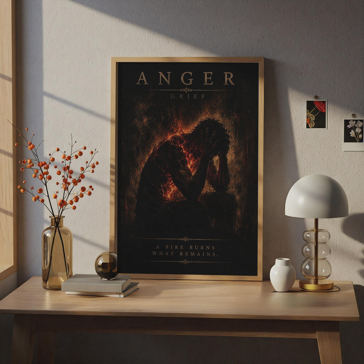 Anger Grief Fire Silhouette Poster, Dark Academia Gothic Wall Art